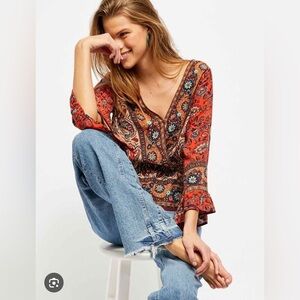 Free People Rosalie Faux Wrap Top, Size Small, Brown/Orange